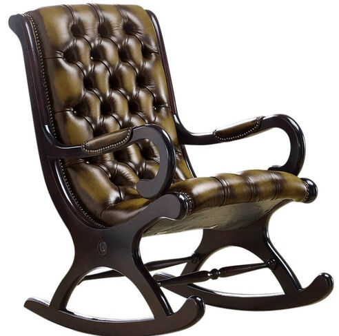 Chesterfield York Slipper Rocking Armchair Antique Gold Leather