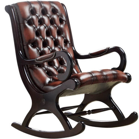 Chesterfield York Slipper Rocking Armchair Antique Light Rust Leather