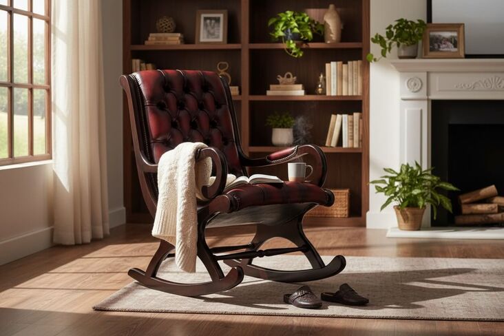 Chesterfield York Slipper Rocking Armchair Antique Oxblood Leather