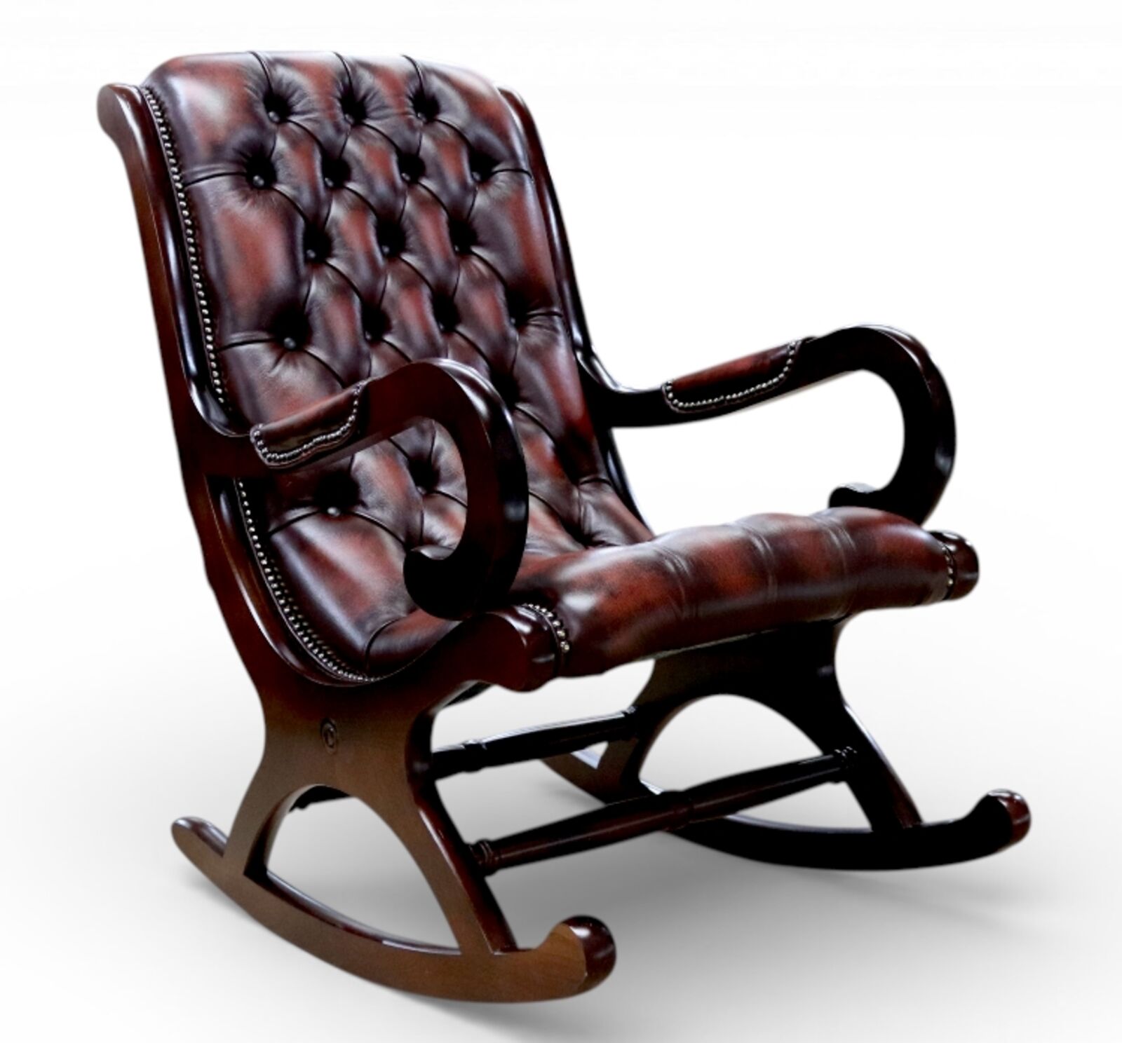 Chesterfield York Slipper Rocking Armchair Antique Rust Leather