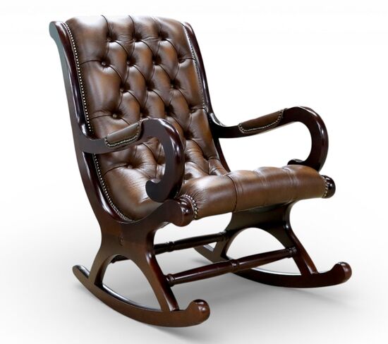 Chesterfield York Slipper Rocking Armchair Antique Tan Leather