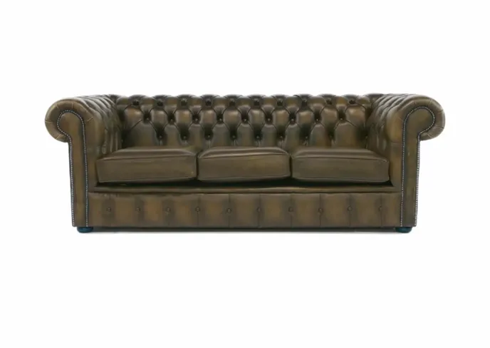 Chesterfield 3 seater + Club chair + Wing Chair Antique Brown Leather Sofa Suite