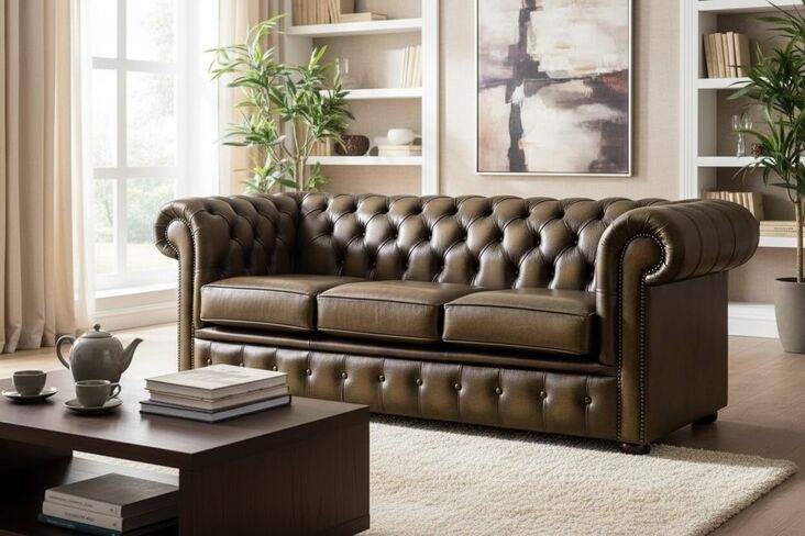 Chesterfield Handmade 3 Seater Sofa Antique Gold Leather