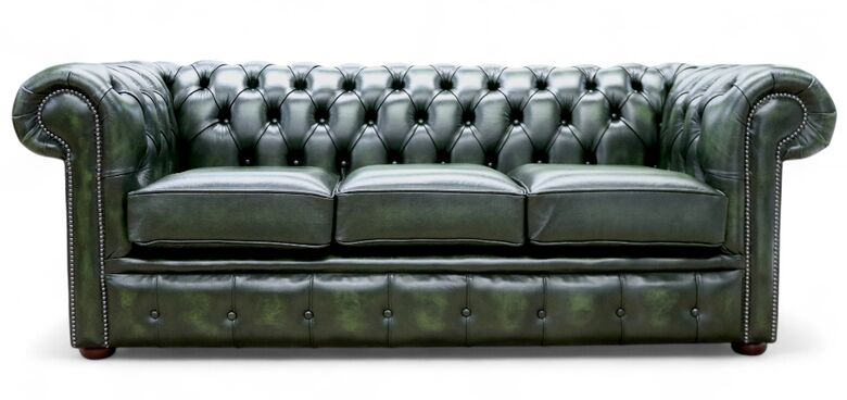 Chesterfield Handmade 3 Seater Sofa Antique Green Leather