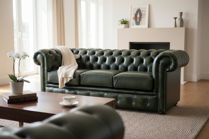 Chesterfield Handmade 3 Seater Sofa Antique Green Leather
