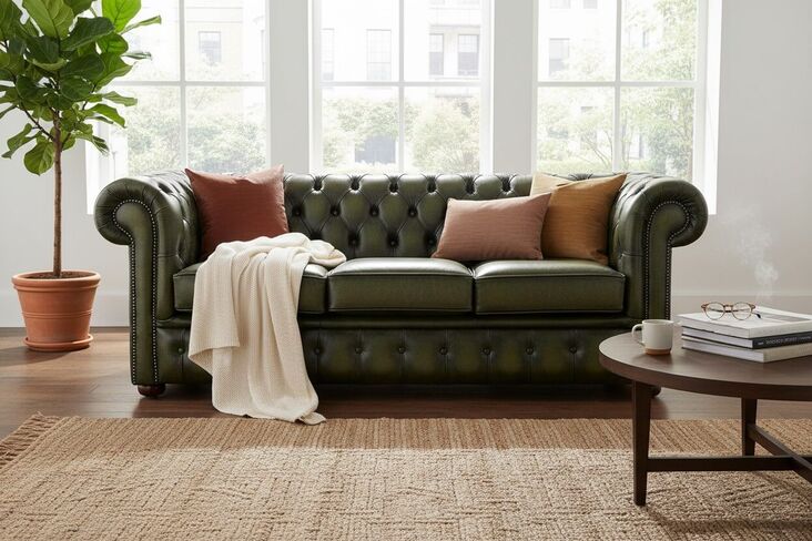 Chesterfield Handmade 3 Seater Sofa Antique Olive Leather