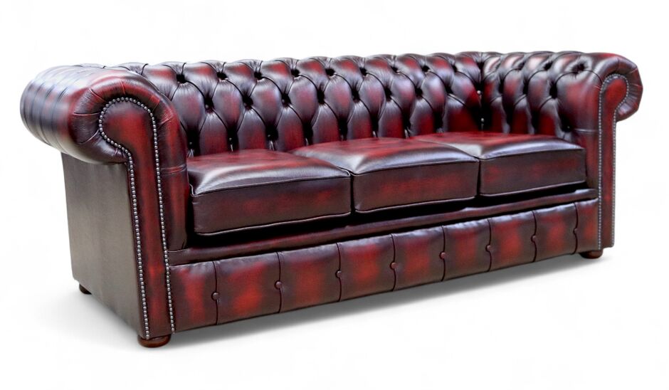Chesterfield Handmade 3 Seater Sofa Antique Oxblood Red Real Leather 1