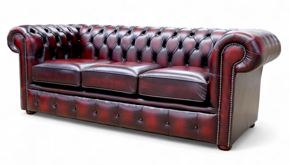 Chesterfield Handmade 3 Seater Sofa Antique Oxblood Red Real Leather 2