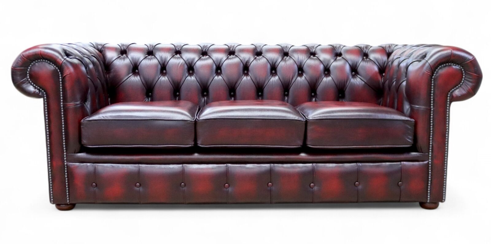 Chesterfield Handmade 3 Seater Sofa Antique Oxblood Red Real Leather
