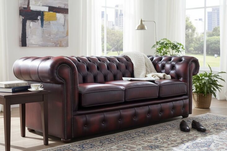 Chesterfield Handmade 3 Seater Sofa Antique Oxblood Red Real Leather