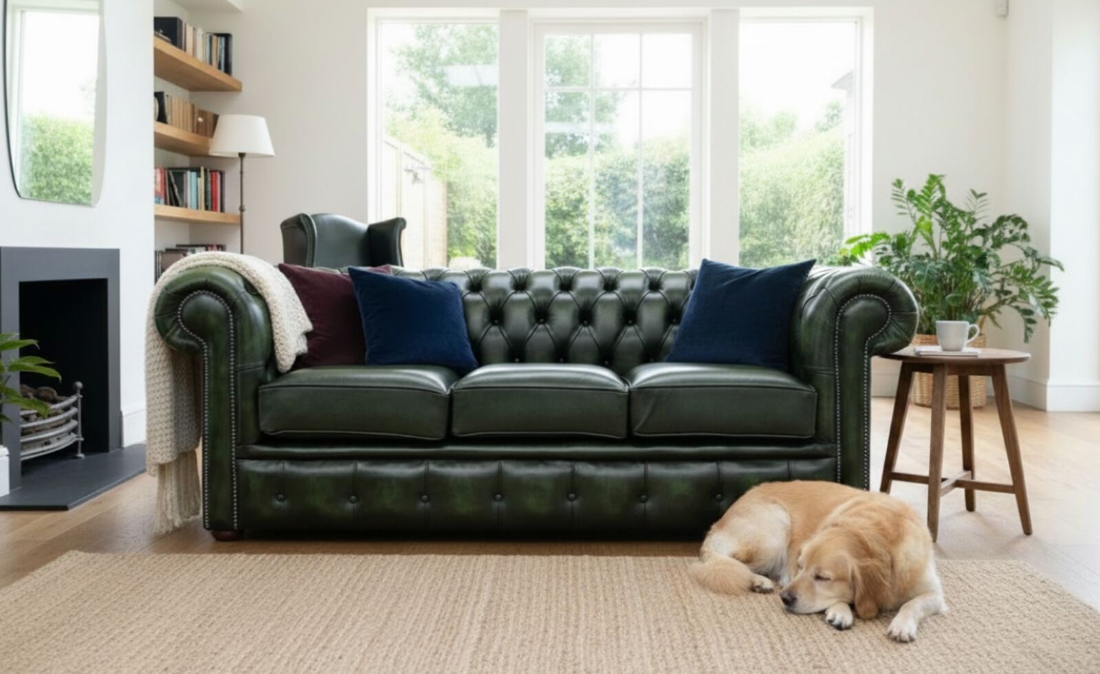 Chesterfield Sofa Handmade 3 Seater Antique Green Real Leather
