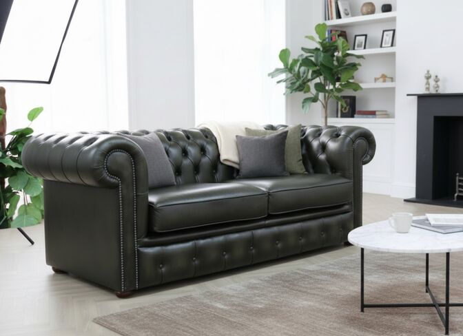 Classic Chesterfield Leather Sofa Antique Olive – Timeless Elegance & Ultimate Comfort