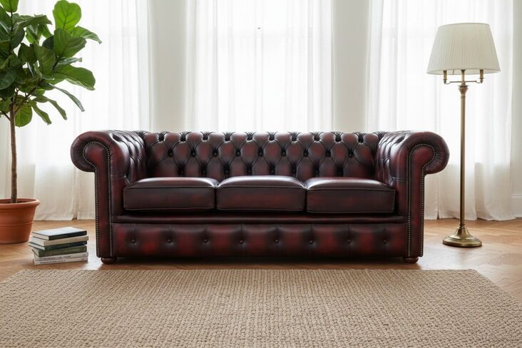 Rub Off Antique Oxblood Leather Chesterfield Classic Tufted Buttoned 3 Seater Sofa Settee | DesignerSofas4U
