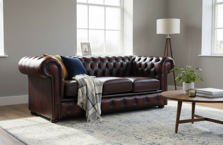 Rub Off Antique Oxblood Leather Chesterfield Classic Tufted Buttoned 3 Seater Sofa Settee | DesignerSofas4U