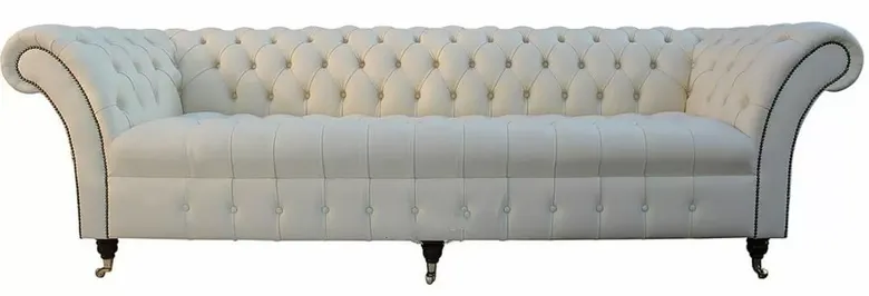 Chesterfield Lawrence 4 Seater Sofa Buttoned Seat Settee Cream Leather