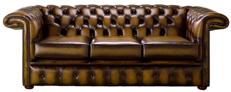 Chesterfield 1857 Hockey Stick 3 Seater Antique Gold Leather Sofa Offer