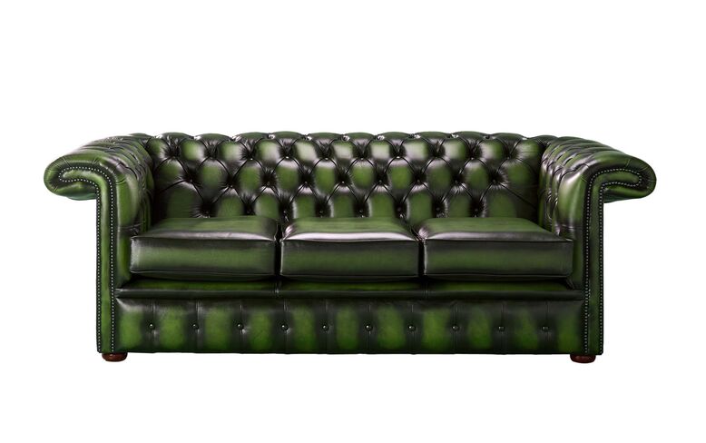 Chesterfield 1857 Hockey Stick 3 Seater Antique Green Leather Sofa Offer