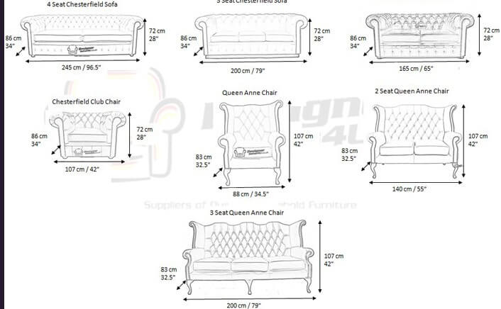 Measurements Of Chesterfield Furniture Designer Sofas 4u