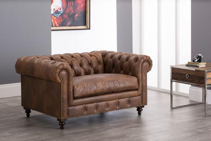 Abriana Chesterfield Snuggle Chair, Leather Snuggler Sofa