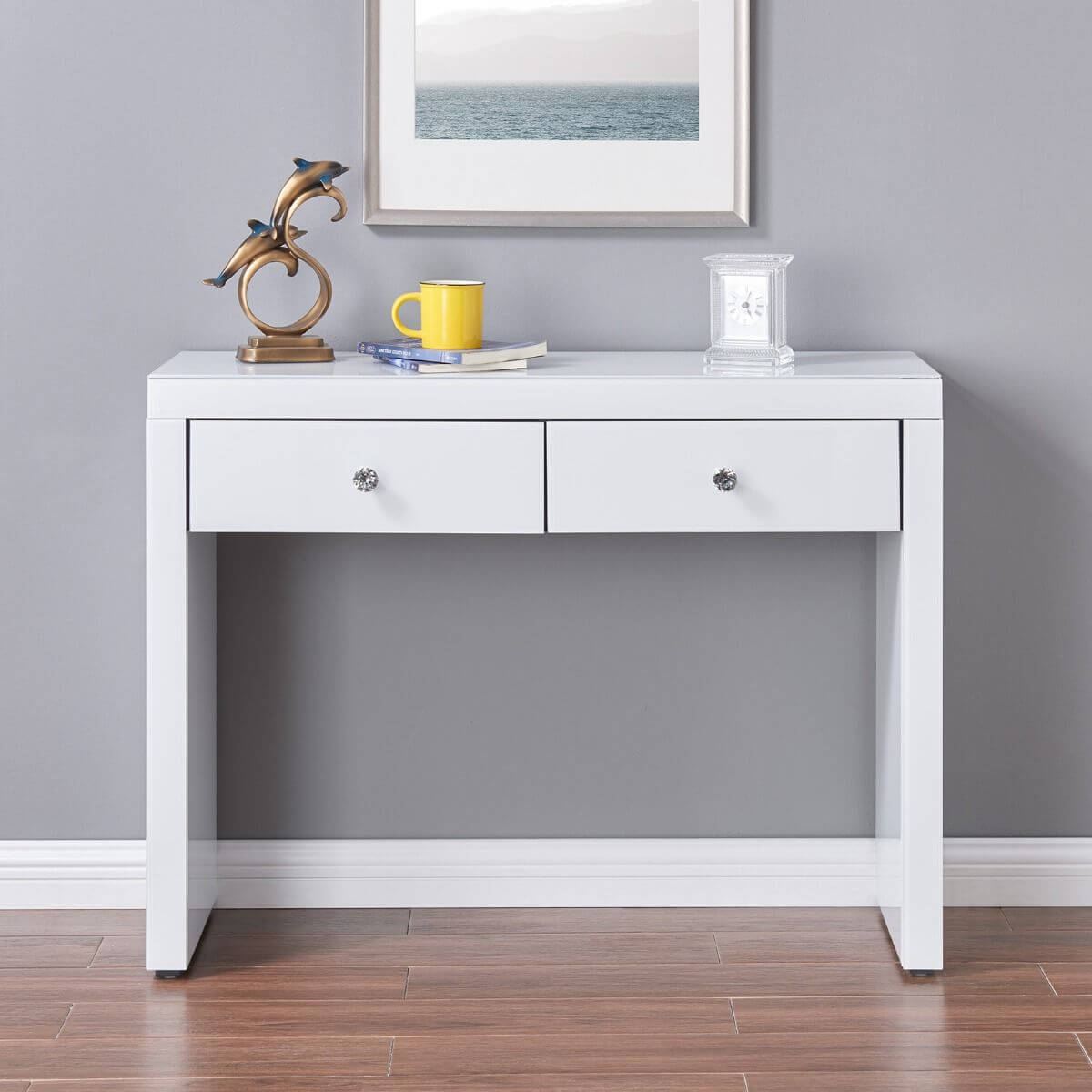 Axel 2 Drawer White Console Table, Large White Console Table With Drawers