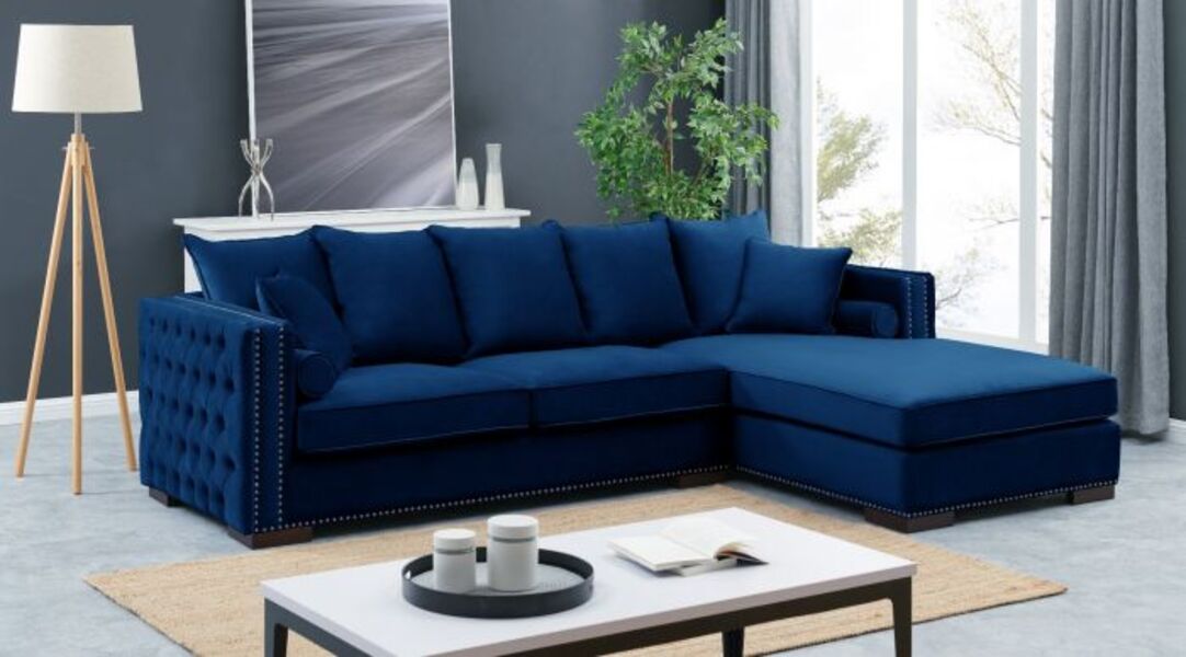 Betta Royal Blue Fabric Corner Sofa, Royal Blue Leather Sofa
