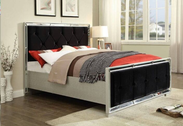 Charlie Double Bed Black Velvet Upholstery