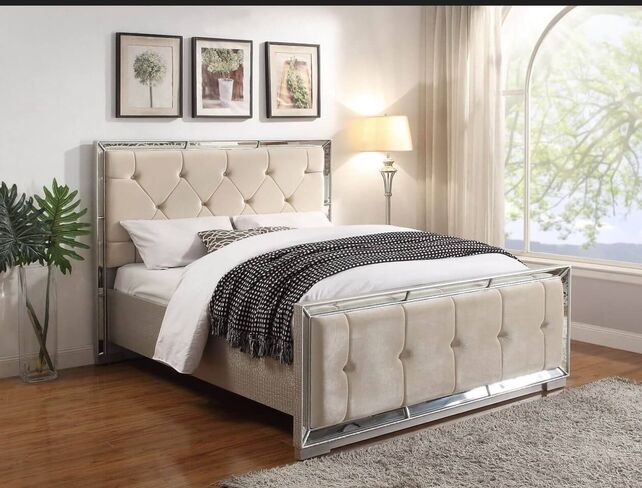 Charlie Double Bed Cream Faux Velvet