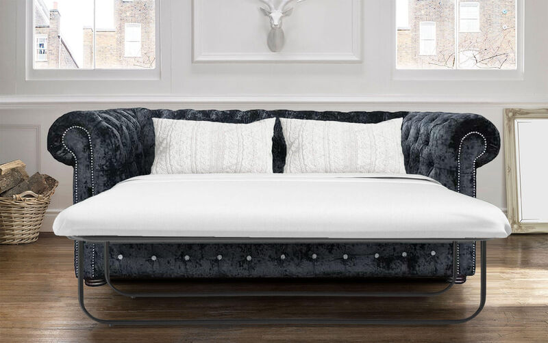 Product photograph of Pull Out Sofa Bed Sale In Black Velvet Fabric Chesterfield Amp Hellip from Designer Sofas 4U