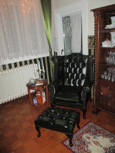 Green Leather Chesterfield Chair and Footstool - Designer Sofas 4U Customer Picture