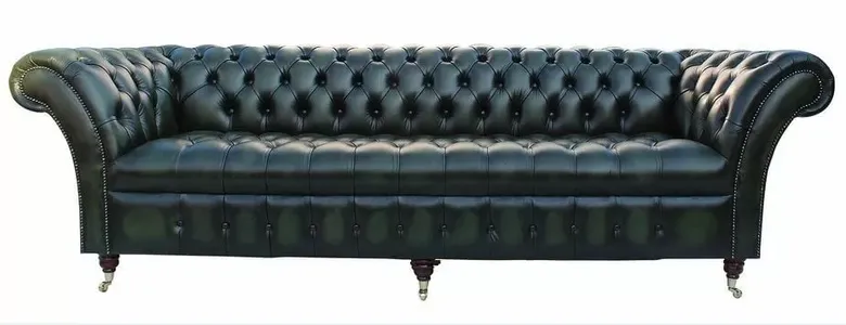 Chesterfield Blenheim 4 Seater Sofa Buttoned Seat Settee Antique Green Leather