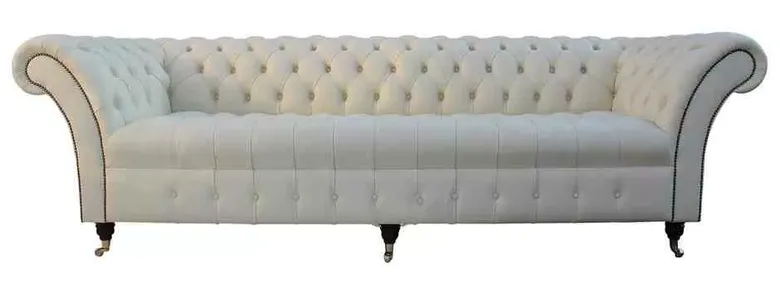 Chesterfield Blenheim 4 Seater Sofa Buttoned Seat Settee Cream Leather