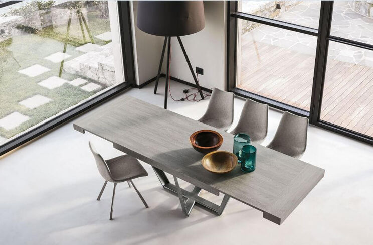 Apollo Extending Italian Dining Table Beaver Top With Brushed Silver Base 180cm