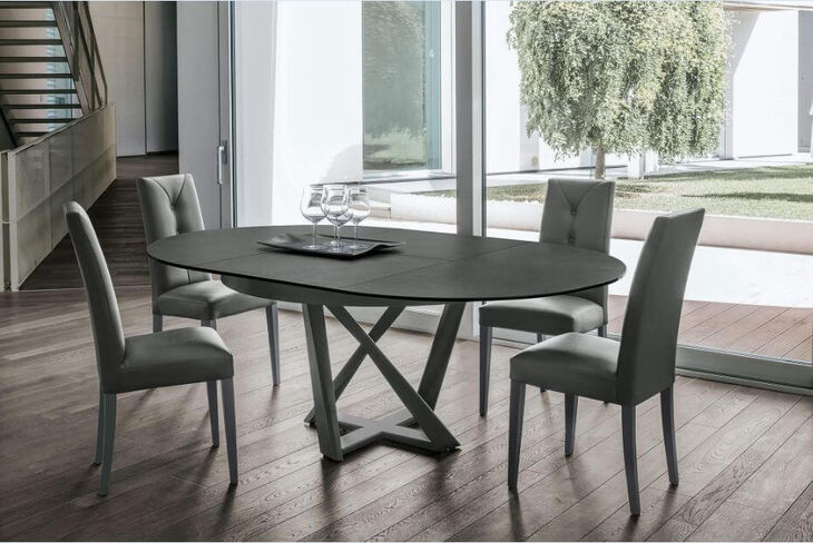 Cronos 130 cm Extendable Table With Corda Painted Metal Structure Graphite Stoneware Top