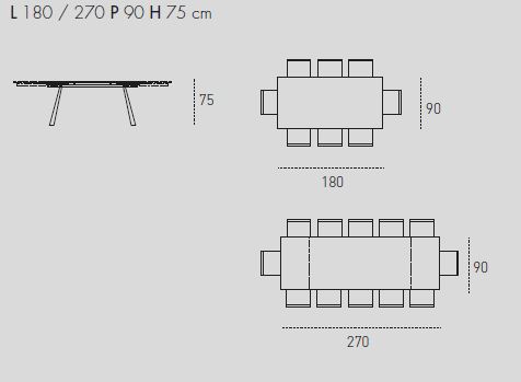 PONENTE 180 extendable dining table dimensions