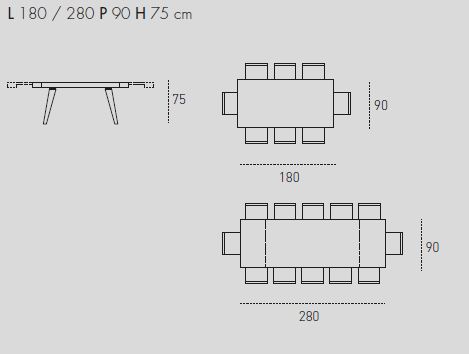 SCIROCCO 180 Extending Dining Table Dimension