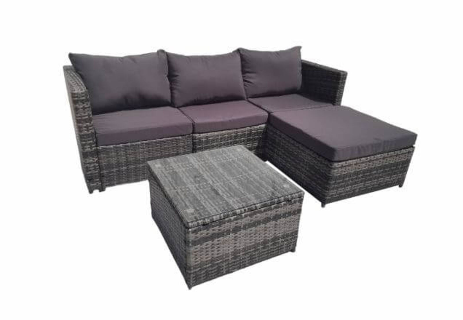 Product photograph of Hampus 3 Seater Grey Rattan Garden Sofa Set With Large Stool Amp Hellip from Designer Sofas 4U