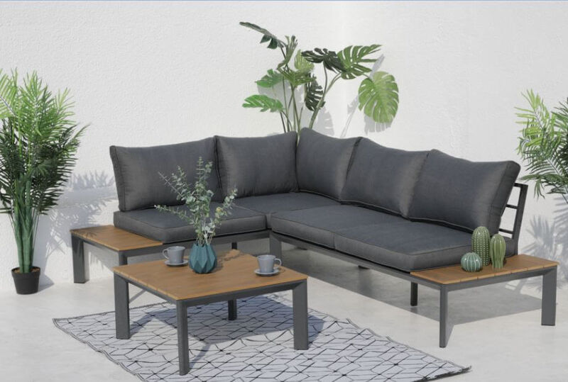 Product photograph of Liliana Corner Aluminum Modern Garden Sofa Set With Coffee Table from Designer Sofas 4U