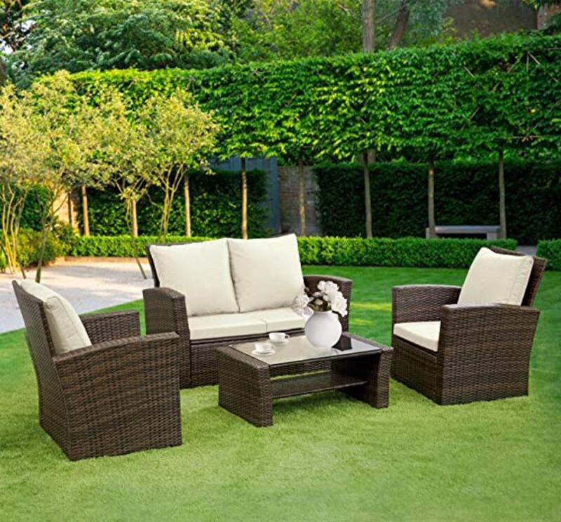 Product photograph of Oriana Brown Beige Rattan Garden 2 Seater Sofa And 2 Armchairs Amp Hellip from Designer Sofas 4U