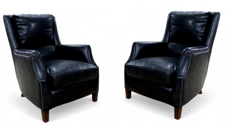 2 x Crofter Vintage Black Distressed Leather High-Back Chairs | Premium Comfort & Style