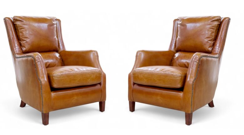 2 x Crofter Vintage Tan Distressed Leather High Back Chairs