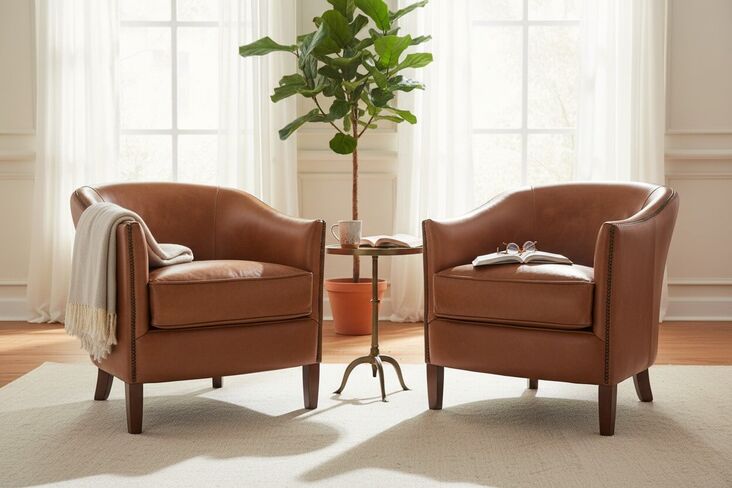 2 x Vintage Leather Distressed Tan Tub Chairs