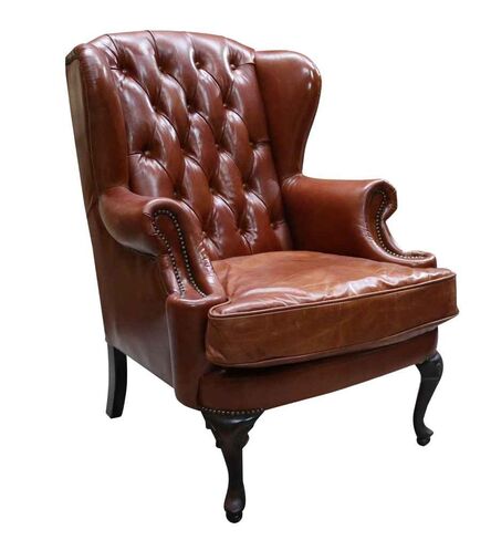 Adler Vintage Tan Leather Wing Chair