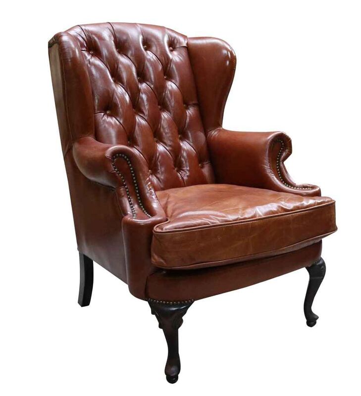 Product photograph of Adler Vintage Tan Leather Wing Chair from Designer Sofas 4U