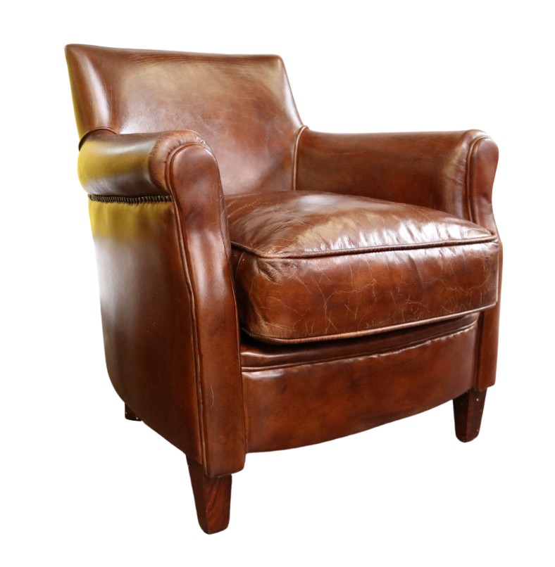 Alfie Vintage Brown Distressed Real, Real Leather Chairs For Living Room