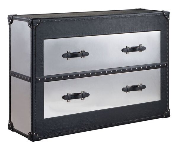 Metal Aluminium And Leather 2 Drawer Chest