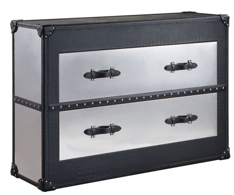 Product photograph of Metal Aluminium And Leather 2 Drawer Chest from Designer Sofas 4U