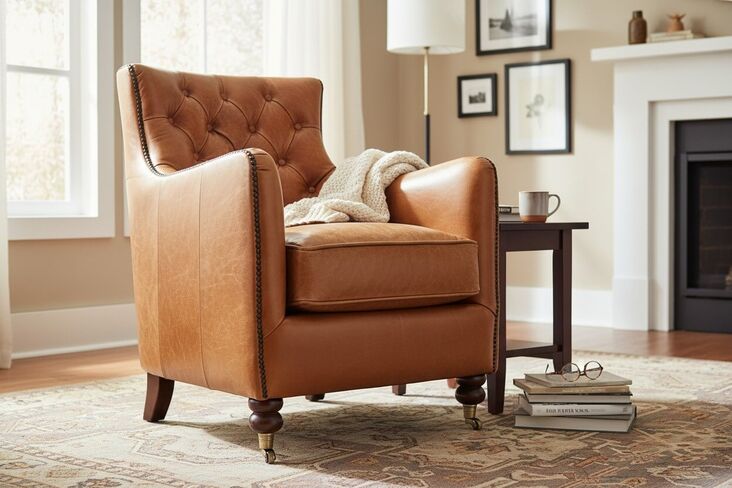 Ancient Mariner Buttoned Back Vintage High Back Distressed Tan Leather Armchair