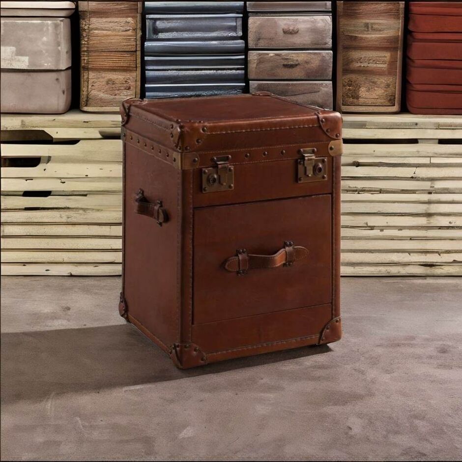 Antique Vintage Leather Storage Trunk Small