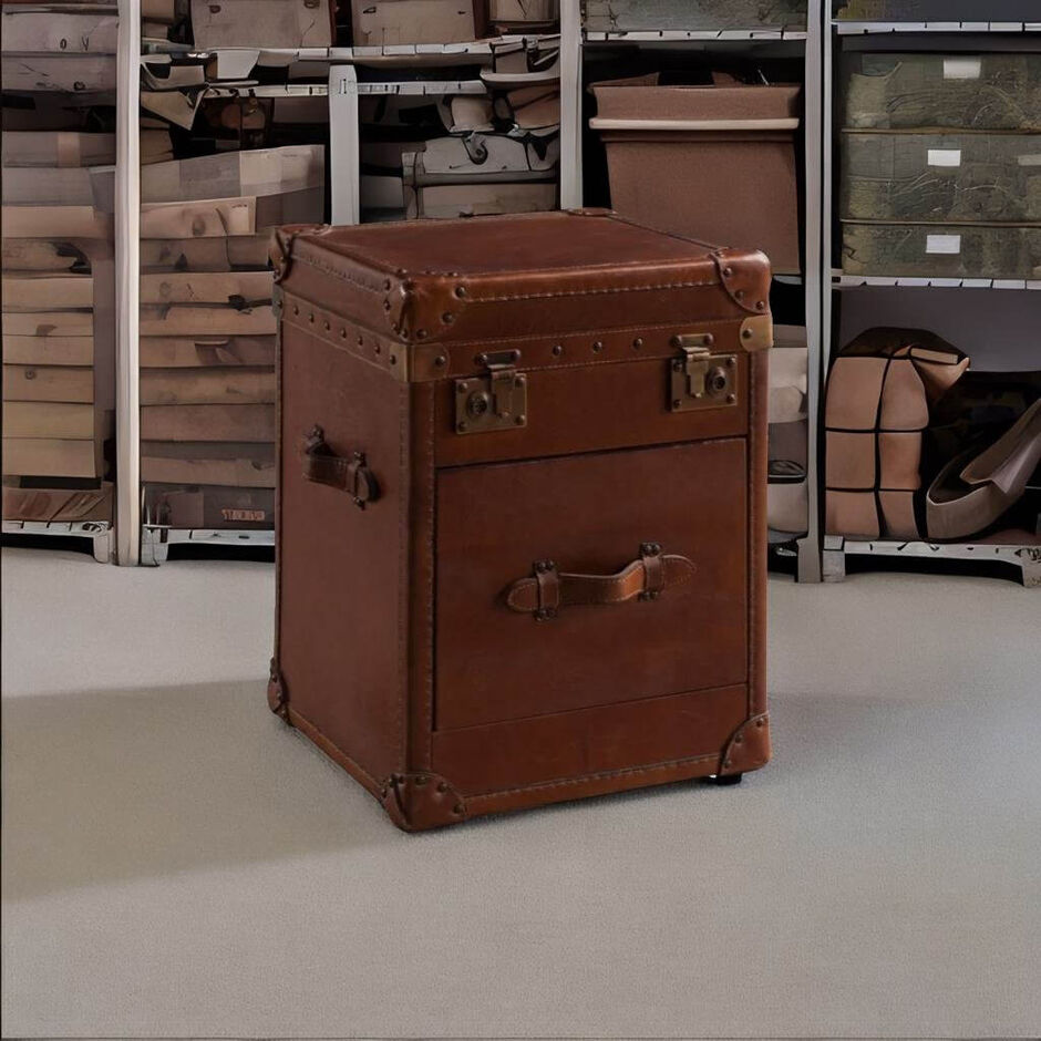 Antique Vintage Leather Storage Trunk Small2