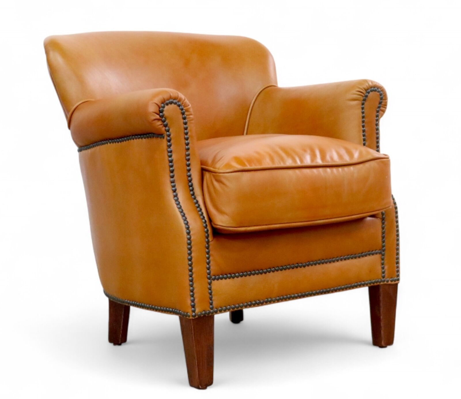 Apricot Leather Club Chair With Nailhead Trim